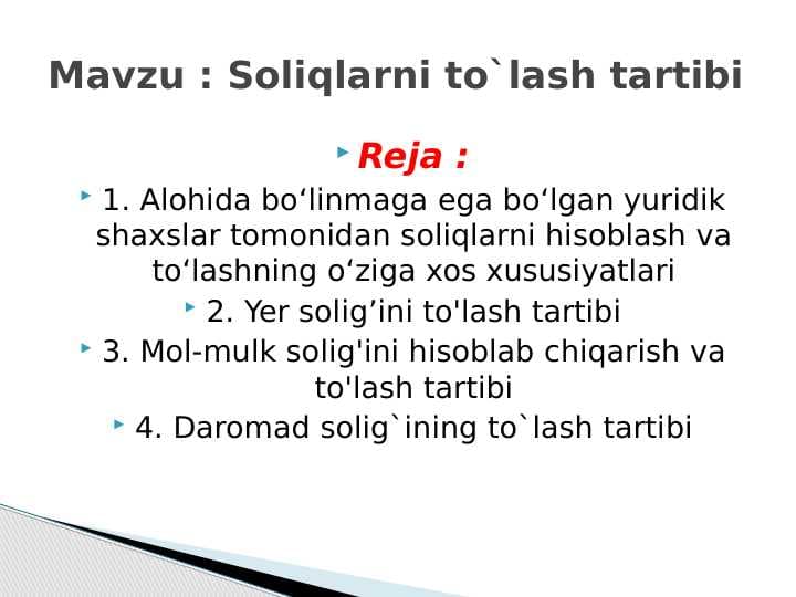 Soliqlarni to`lash tartibi