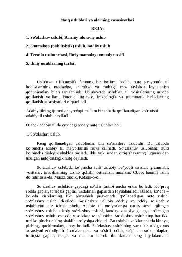 Nutq uslublari va ularning xususiyatlari