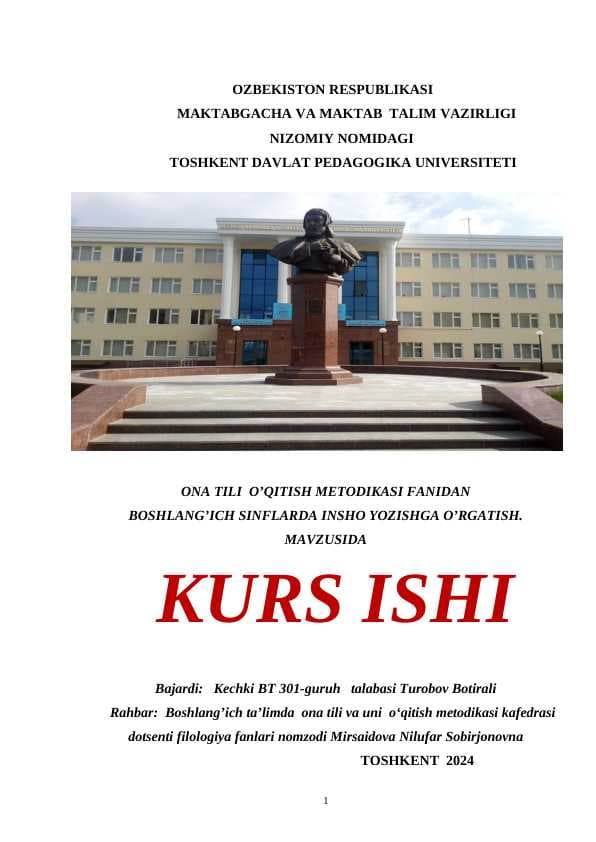 BOSHLANG’ICH SINFLARDA INSHO YOZISHGA O’RGATISH.