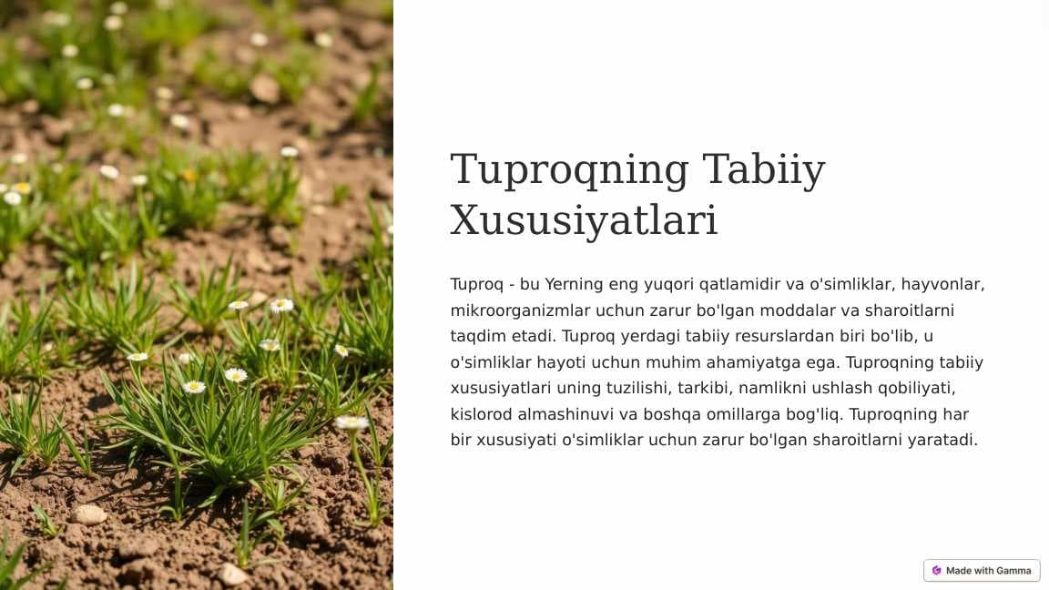 Tuproq va uning tabiiy xususiyatlari