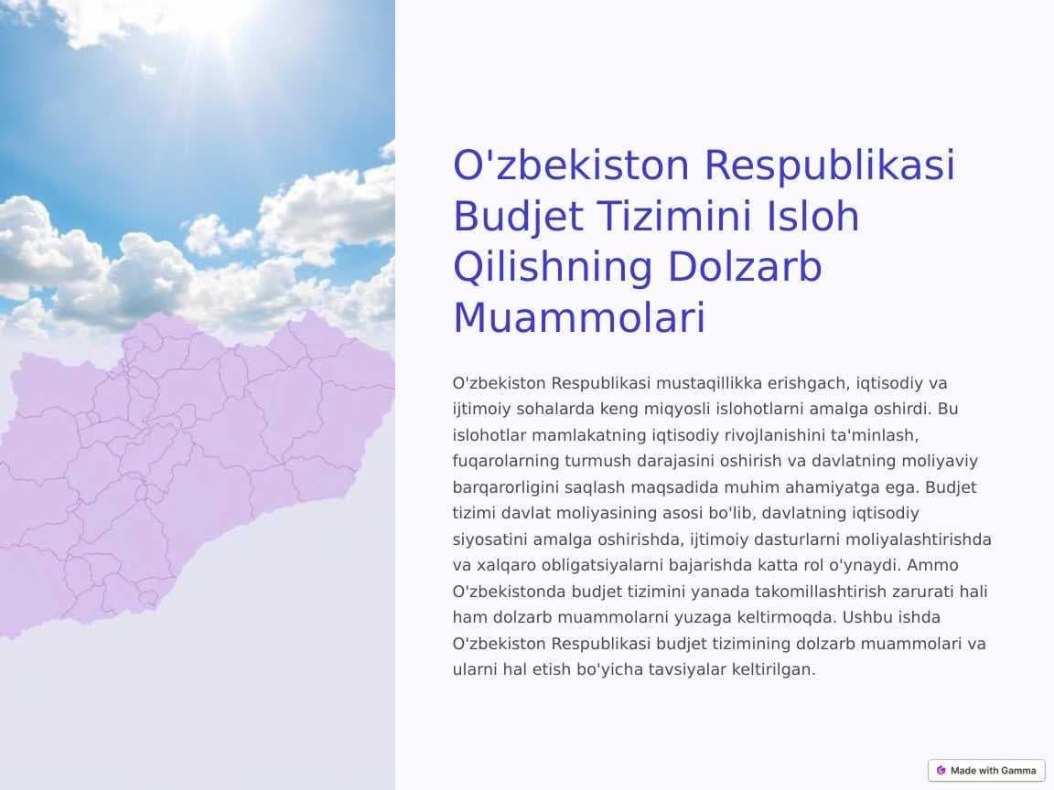 O'zbekiston Respublikasi budjet tizimini isloh qilishning dolzarb muammolari