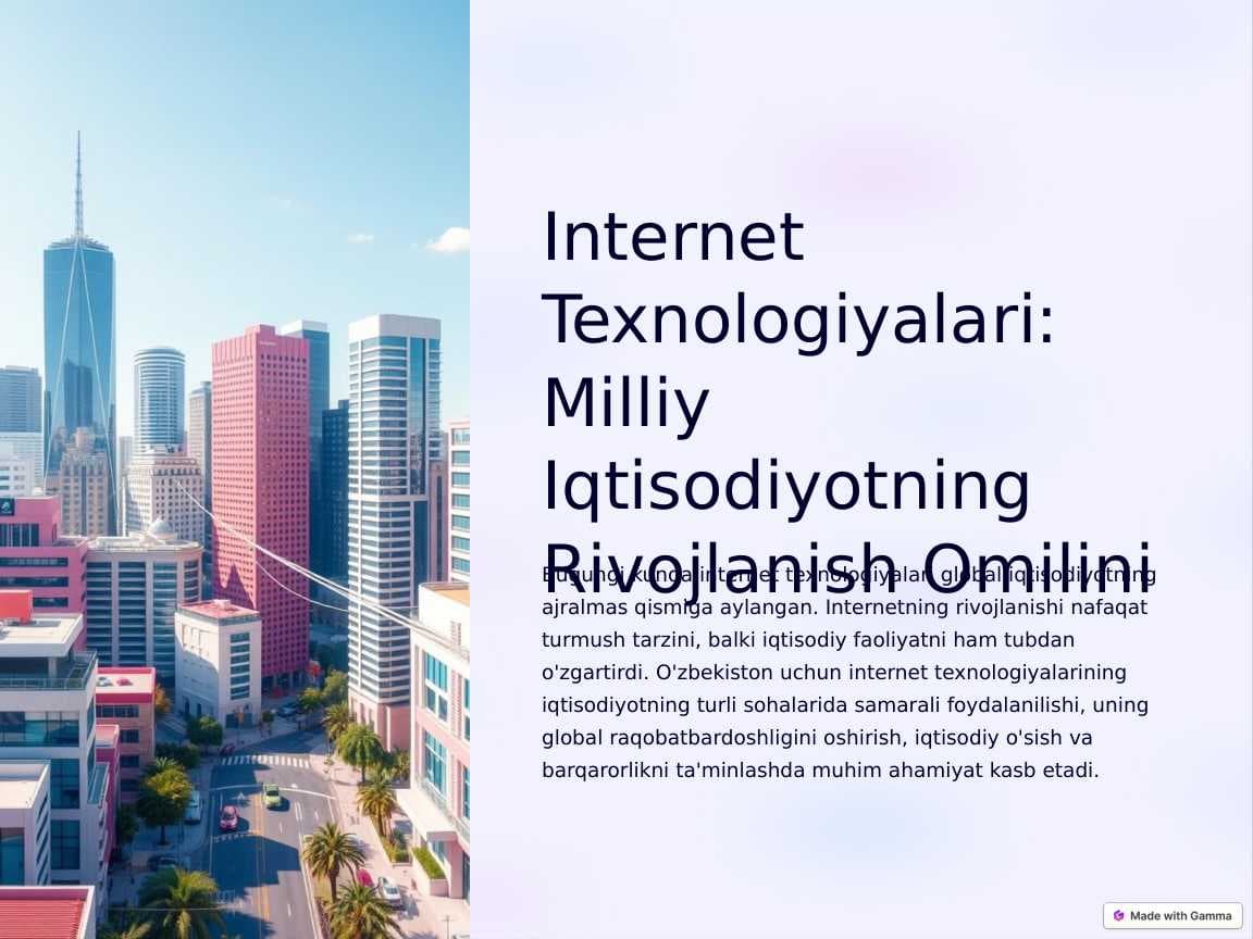 Milliy iqtisodiyotni turli sohalarida Internet texnologiyasidan samarali foydalanish yo'llari