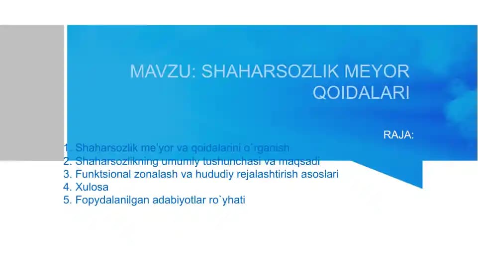 Shaharsozlik meyor qoidalari