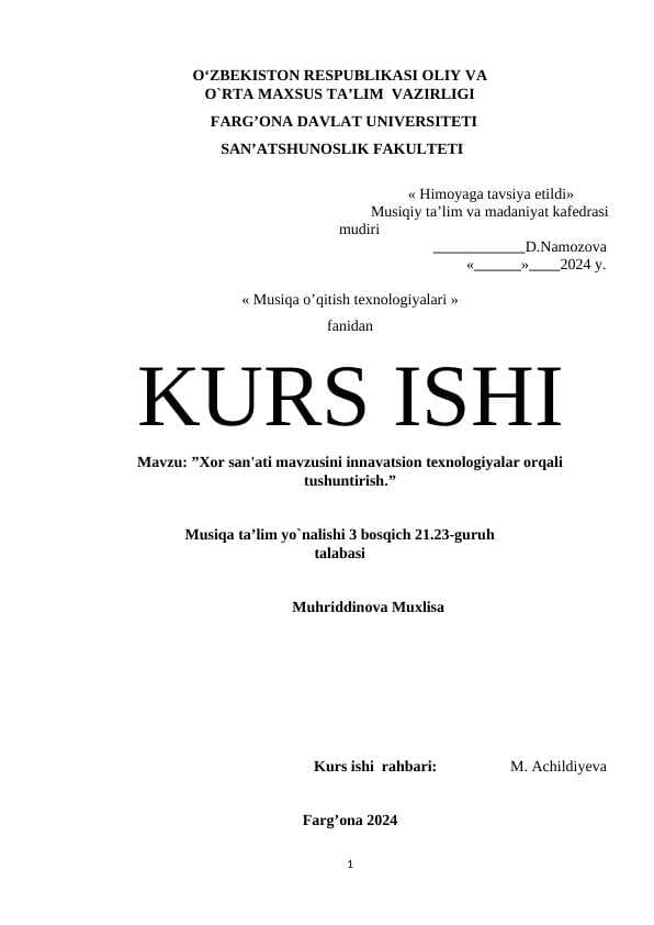 Xor san'ati mavzusini innavatsion texnologiyalar orqali tushuntirish