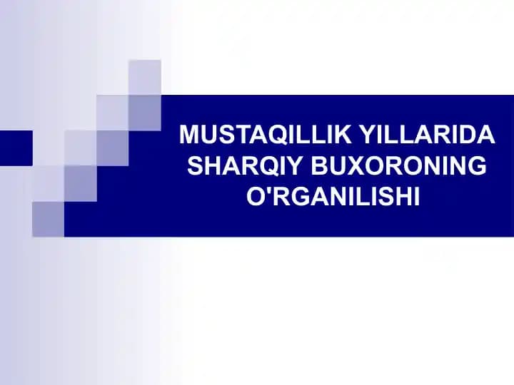 MUSTAQILLIK YILLARIDA SHARQIY BUXORONING O'RGANILISHI