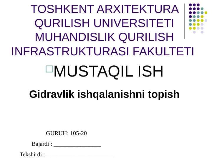 Gidravlik ishqalanishni topish
