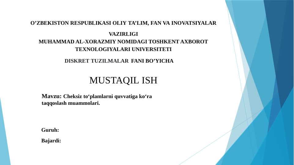Cheksiz to‘plamlarni quvvatiga ko‘ra taqqoslash muammolari.