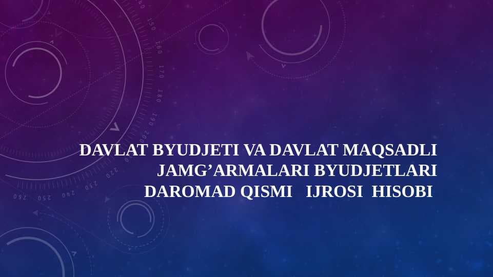 DAVLAT BYUDJETI VA DAVLAT MAQSADLI JAMG’ARMALARI BYUDJETLARI DAROMAD QISMI   IJROSI  HISOBI