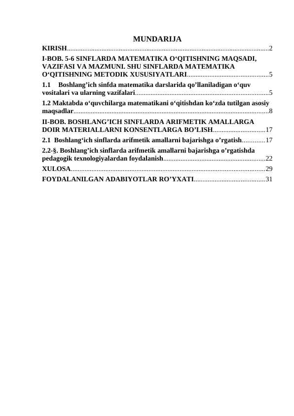 5-6 sinflarda matematika o‘qitishning maqsadi, vazifasi va mazmuni. 5-6 sinflarda matematika o‘qitishning metodik xususiyatlari.