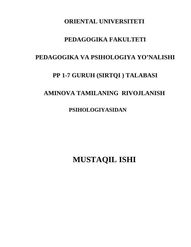 FREYDNING KLASSIK PSIXOANALIZIDA PSIXIK RIVOJLANISH VA HOZIRGI ZAMON PSIXOANALITIKASI  mustaqil ish