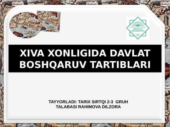 XIVA XONLIGIDA DAVLAT BOSHQARUV TARTIBLARI