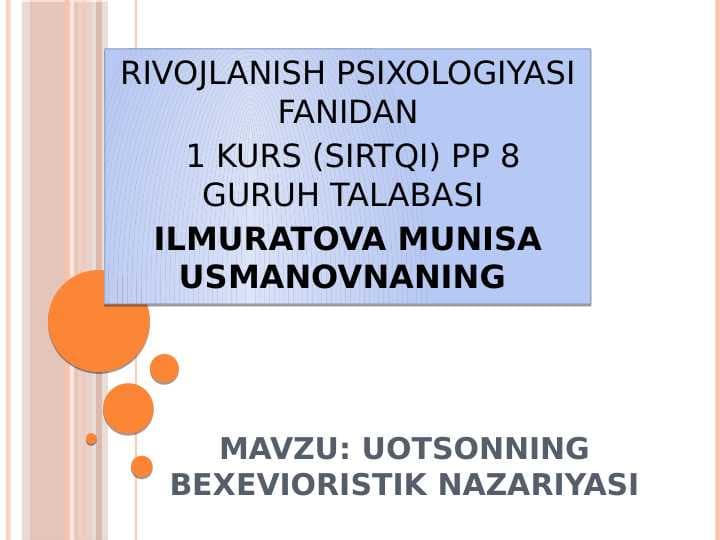 UOTSONNING BEXEVIORISTIK NAZARIYASI