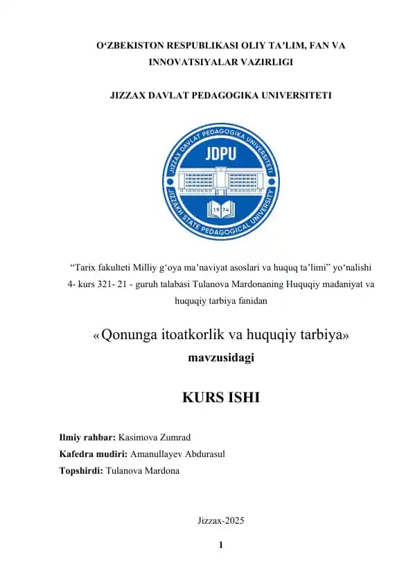 "Qonunga itoatkorlik va huquqiy tarbiya"