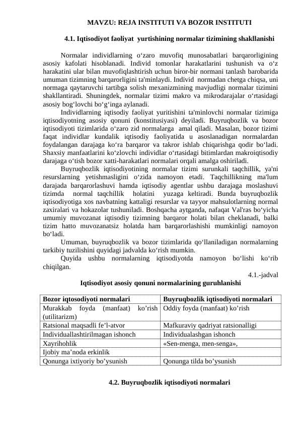 REJA INSTITUTI VA BOZOR INSTITUTI