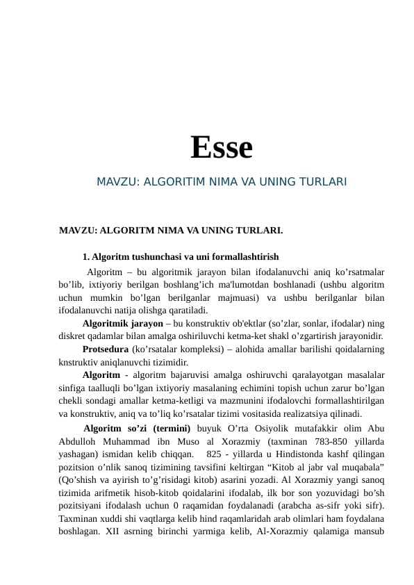 ALGORITM NIMA VA UNING TURLARI.