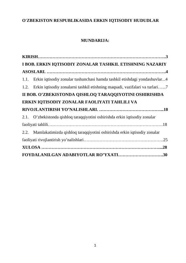 Oʻzbekiston respublikasida erkin iqtisodi hudud