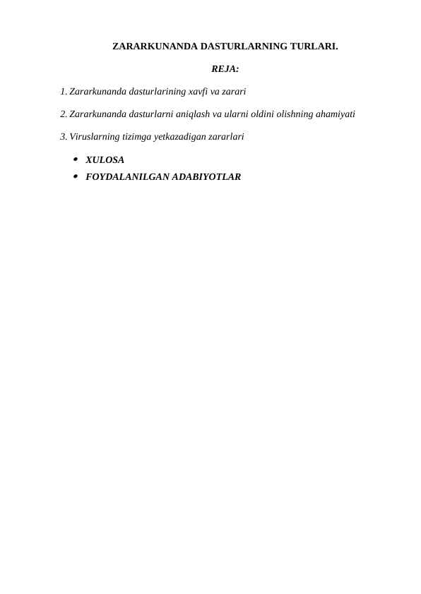 ZARARKUNANDA DASTURLARNING TURLARI.