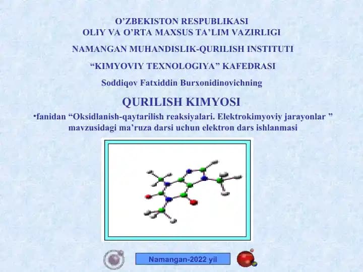 Qurilishkimyosi darsi elektron ishlanmasi