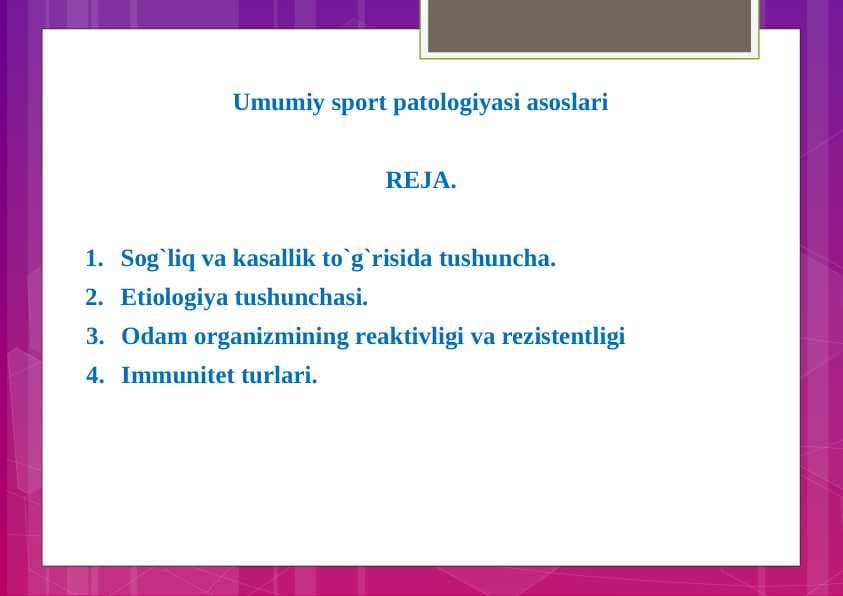 Umumiy sport patologiyasi asoslari