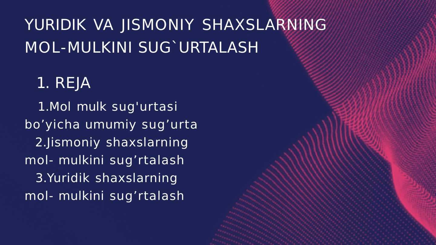 YURIDIK VA JISMONIY SHAXSLARNING MOL-MULKINI SUG`URTALASH