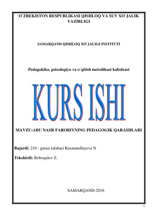 ABU NASR FAROBIYNING PEDAGOGIK QARASHLARI