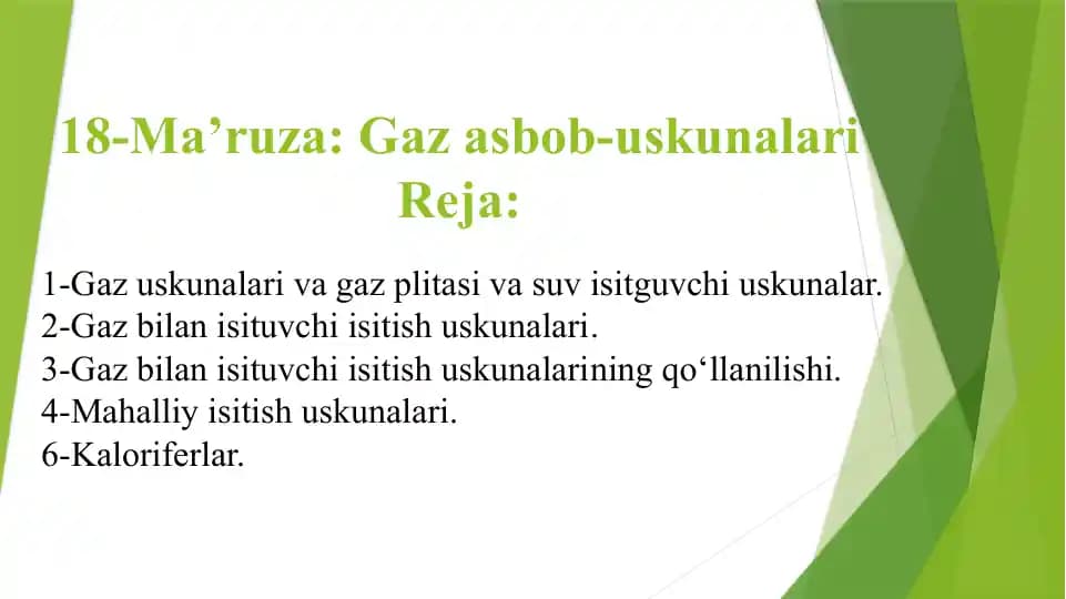 Gazuskunalar va gazplitasi va suv isitish uskunalar