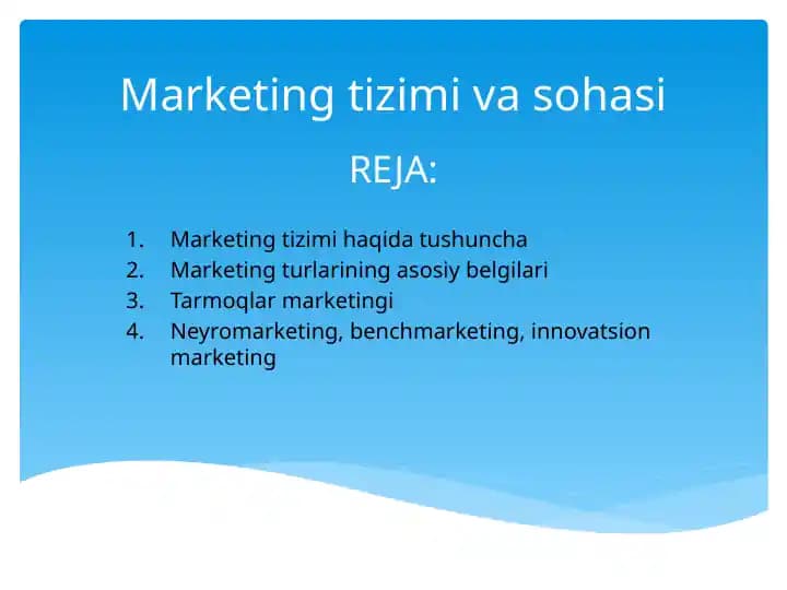 Marketing tizimi va sohasi
