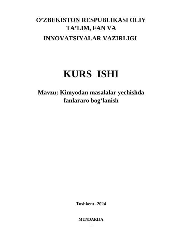 Kimyodan masalalar yechishda fanlararo bog‘lanish.