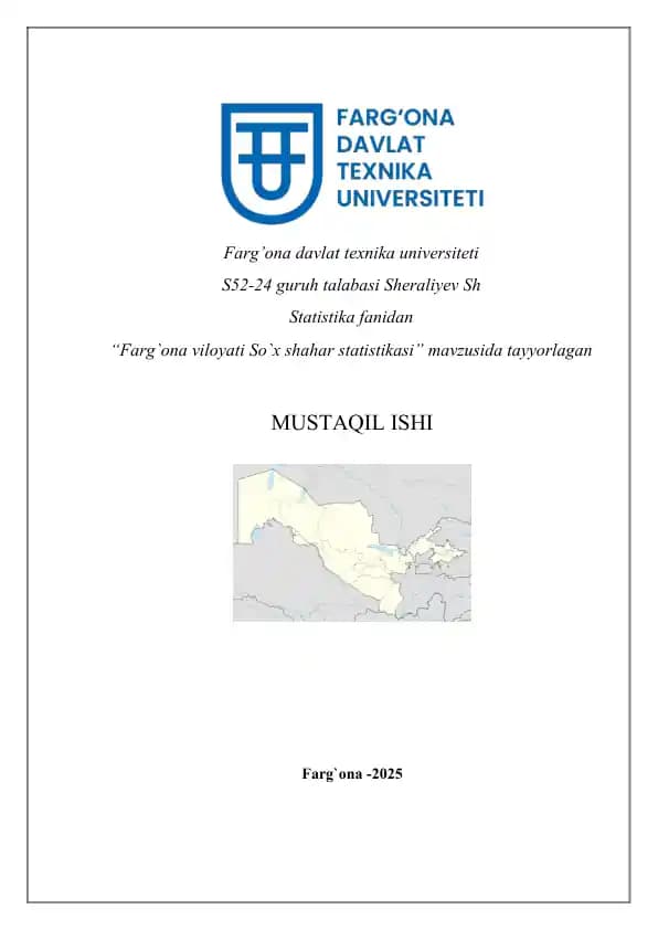 "Farg'ona viloyati So'x shahar statistikasi"