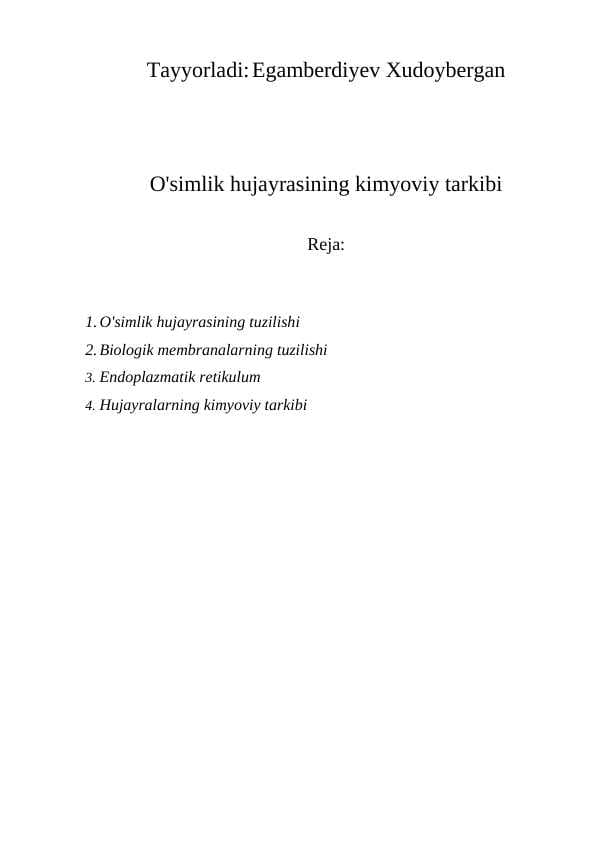 O'simlik hujayrasining kimyoviy tarkibi