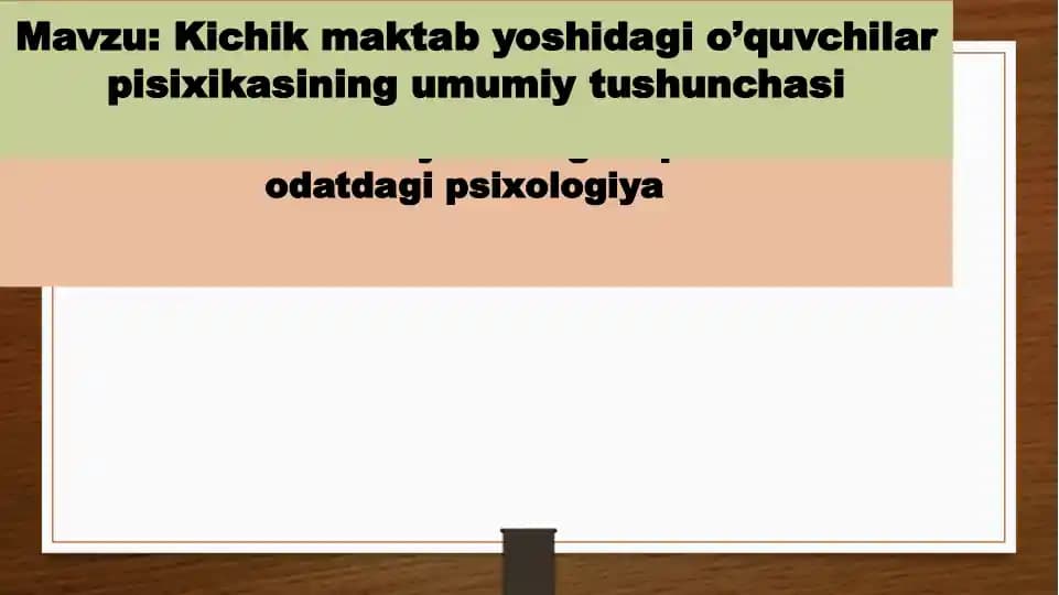 Kichik maktab yoshidagi o’quvchilar pisixikasining umumiy tushunchasi