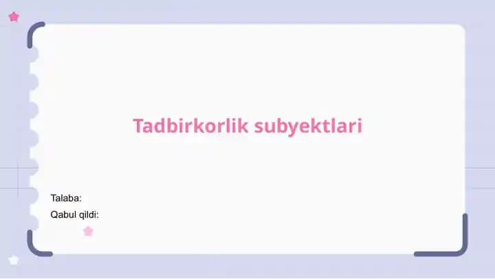 Tadbirkorlik subyektlari