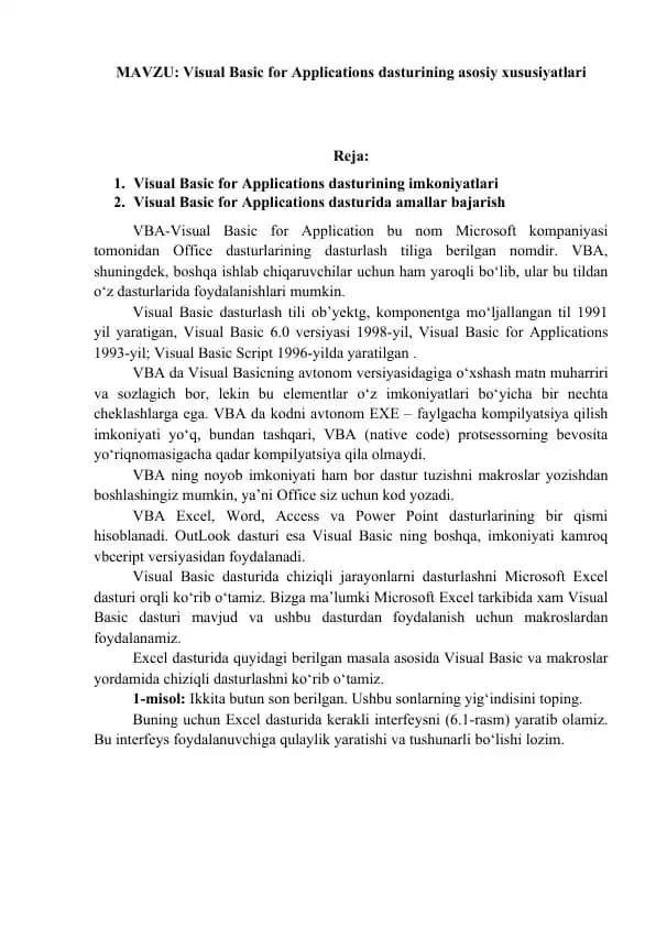 Visual Basic for Applications (VBA)