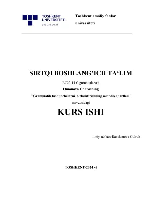 Grammatik tushunchalarni o'zlashtirishning metodik shartlari