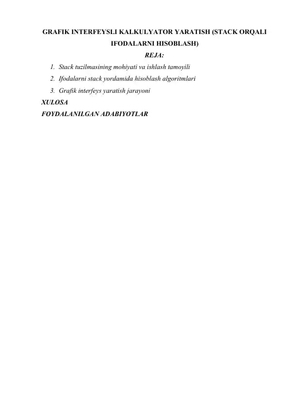 GRAFIK INTERFEYSLI KALKULYATOR YARATISH (STACK ORQALI IFODALARNI HISOBLASH) 2