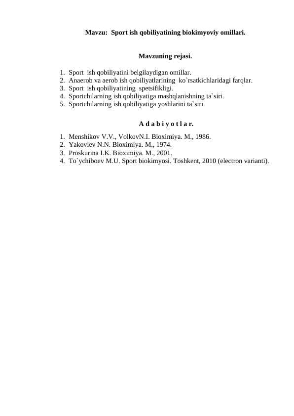 Sport ish qobiliyatining biokimyoviy omillari