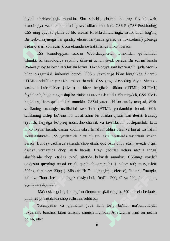 Sahifa foni rangi bilan ishlash kurs ishi