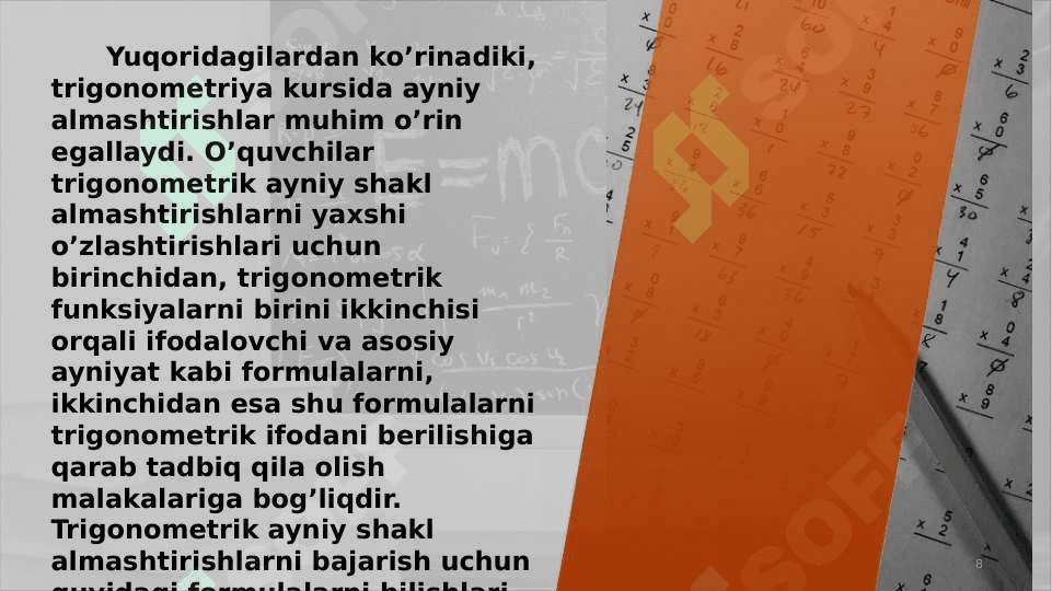 Trigonometrik ifodalarni ayniy almashtirish