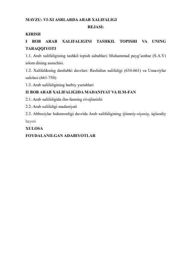 VI-XI ASRLARDA ARAB XALIFALIGI
