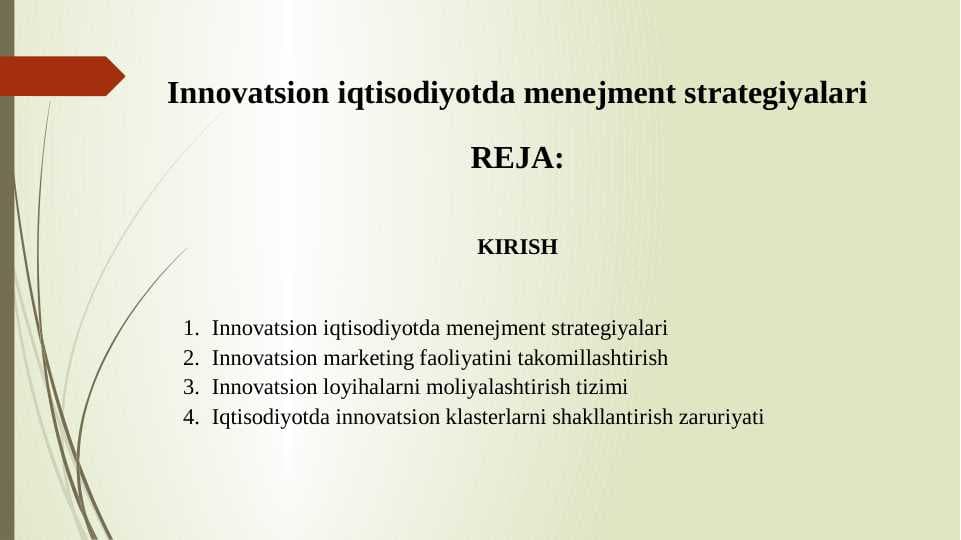 Innovatsion iqtisodiyotda menejment strategiyalari