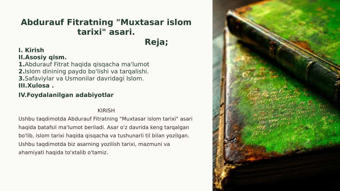 Abdurauf Fitratning "Muhtasar islomtarixi asari