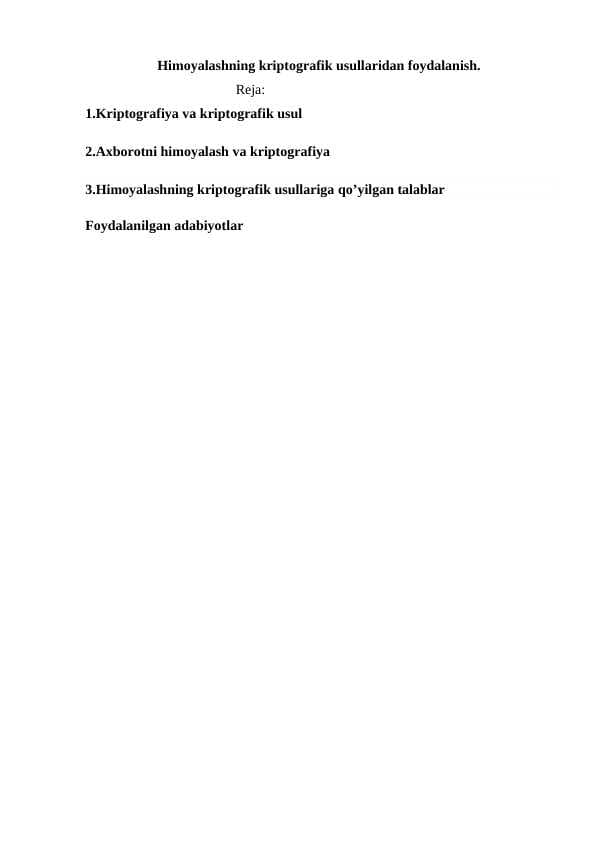 Himoyalashning kriptografik usullaridan foydalanish
