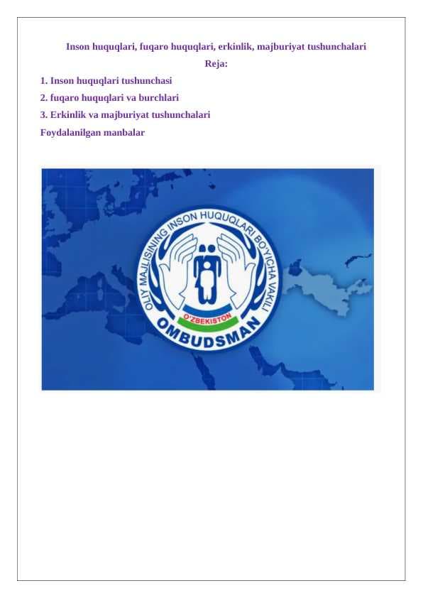 Inson huquqlari, fuqaro huquqlari, erkinlik, majburiyat tushunchalari  24