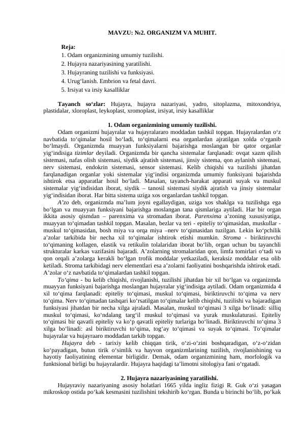 Organizm va muhit