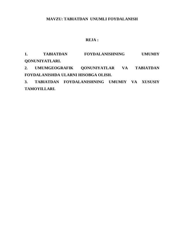 TABIATDAN  UNUMLI FOYDALANISH