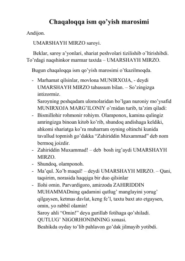 Chaqaloqqa ism qo’yish marosimi