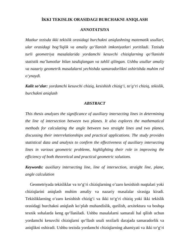 İKKI TEKISLIK ORASIDAGI BURCHAKNI ANIQLASH