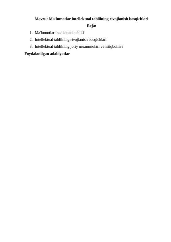 Ma'lumotlar intellektual tahlilning rivojlanish bosqichlari