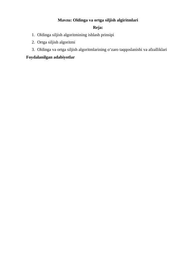 Oldinga va ortga siljish algiritmlari