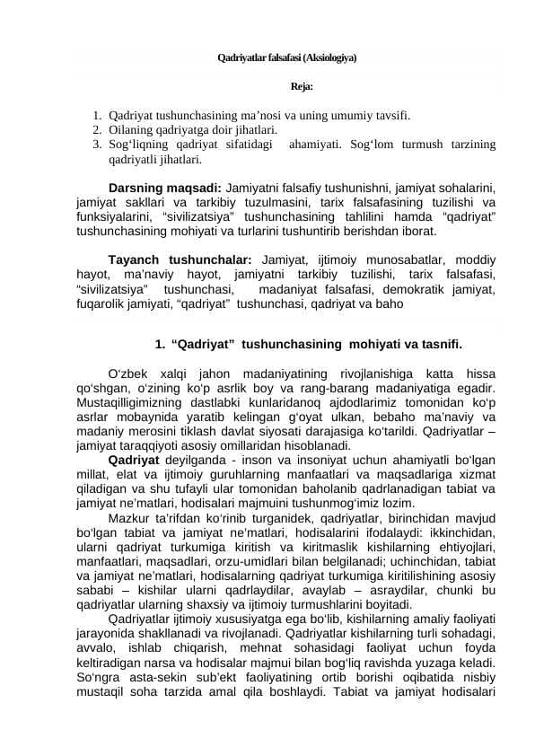 Qadriyatlar falsafasi (Aksiologiya)
